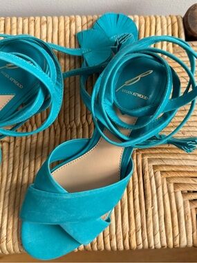 Brian Atwood Turquoise Lace-Up Heeled Sandals Size 8